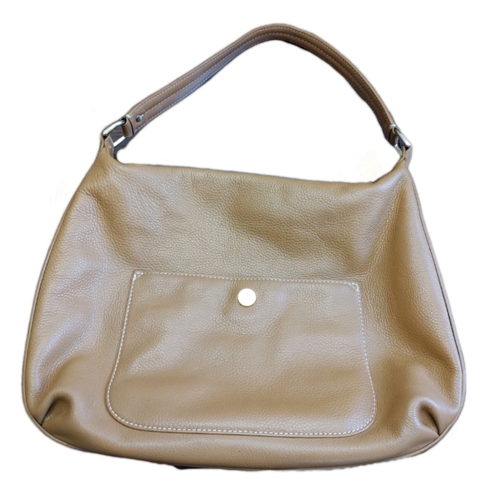 NWOT TALBOTS Pebbled Soft Leather Shoulder Bag  Camel Tan Outside/Inside Pockets